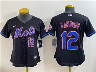 New York Mets #12 Francisco Lindor Women's Black Limited Jersey