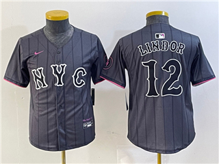New York Mets #12 Francisco Lindor Graphite Youth 2024 City Connect Limited Jersey