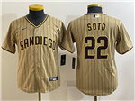 San Diego Padres #22 Juan Soto Youth Gray Pinstripe Cool Base Jersey