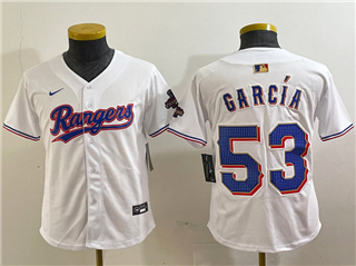 Texas Rangers #53 Adolis Garcia Youth White 2024 Gold Collection Limited Jersey