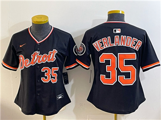 Detroit Tigers #35 Justin Verlander Women's Alternate Black Limited Jersey