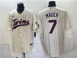 Minnesota Twins #7 Joe Mauer Cream Pinstripe Limited Jersey