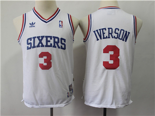 Philadelphia 76ers #3 Allen Iverson Youth White Hardwood Classics Throwback Jersey
