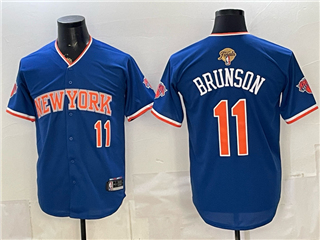 New York Knicks #11 Jalen Brunson Blue 2026 Finals Patch Baseball Jersey