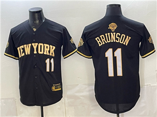 New York Knicks #11 Jalen Brunson Black Gold 2026 Finals Patch Baseball Jersey