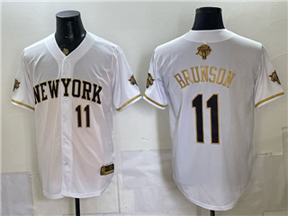 New York Knicks #11 Jalen Brunson White Gold 2026 Finals Patch Baseball Jersey