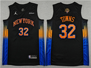 New York Knicks #32 Karl-Anthony Towns Black Statement 2026 NBA Finals Patch Swingman Jersey