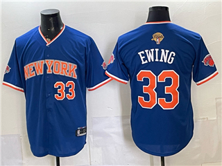 New York Knicks #33 Patrick Ewing Blue 2026 Finals Patch Baseball Jersey
