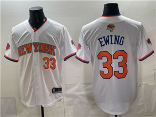 New York Knicks #33 Patrick Ewing White 2026 Finals Patch Baseball Jersey