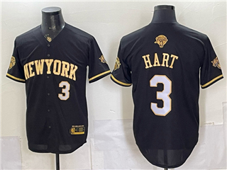 New York Knicks #3 Josh Hart Black Gold 2026 Finals Patch Baseball Jersey