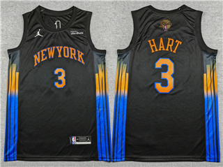 New York Knicks #3 Josh Hart Black Statement 2026 NBA Finals Patch Swingman Jersey