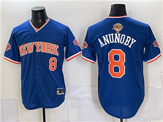 New York Knicks #8 OG Anunoby Blue 2026 Finals Patch Baseball Jersey