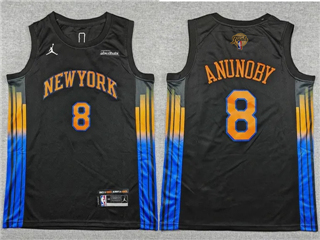 New York Knicks #8 OG Anunoby White Gold 2026 Finals Patch Baseball Jersey