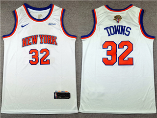 New York Knicks #32 Karl-Anthony Towns White 2026 NBA Finals Patch Swingman Jersey