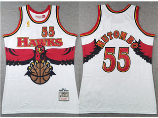 Atlanta Hawks #55 Dikembe Mutombo White Hardwood Classics Jersey