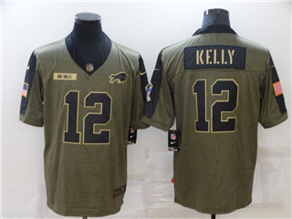 Buffalo Bills #12 Jim Kelly 2021 Olive Salute To Service Limited Jersey