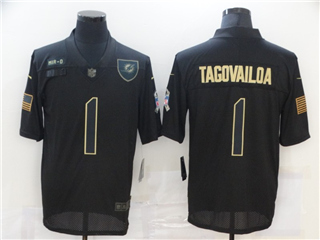 Miami Dolphins #1 Tua Tagovailoa Aqua 2020 Black Salute To Service Limited Jersey