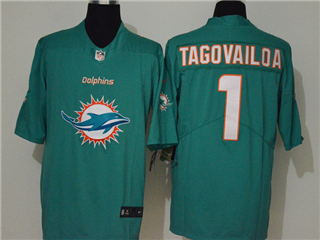 Miami Dolphins #1 Tua Tagovailoa Aqua Team Big Logo Vapor Limited Jersey