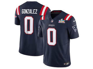 New England Patriots #0 Christian Gonzalez Navy Super Bowl LX Limited Jersey
