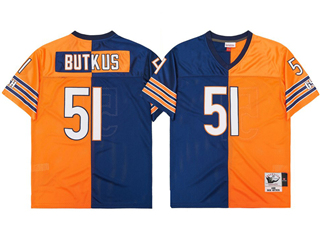 Chicago Bears #51 Dick Butkus Throwback Split Navy Blue/Orange Jersey