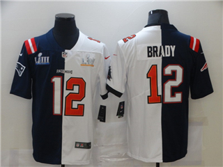 New England Patriots Tampa Bay Buccaneers #12 Tom Brady Split Navy/White Super Bowl LIII/LV Jersey