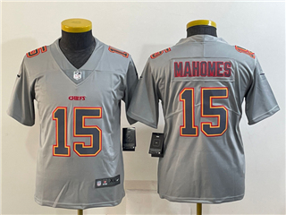 Kansas City Chiefs #15 Patrick Mahomes Youth Gray Atmosphere Fashion Limited Jersey
