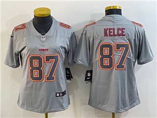 Kansas City Chiefs #87 Travis Kelce Women's Gray Atmosphere Fashion Limited Jersey