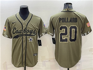 Dallas Cowboys #20 Tony Pollard Olive Salute To Service Baseball Jersey