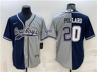 Dallas Cowboys #20 Tony Pollard Split Navy/Gray Baseball Cool Base Jersey