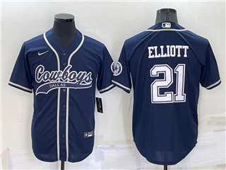Dallas Cowboys #21 Ezekiel Elliott Navy Baseball Cool Base Jersey