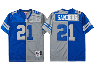 Dallas Cowboys #21 Deion Sanders Throwback Split Blue/Gray Jersey