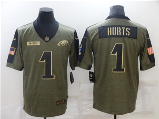 Philadelphia Eagles #1 Jalen Hurts 2021 Olive Salute To Service Limited Jersey