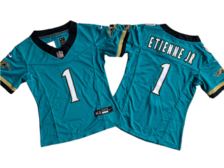 Jacksonville Jaguars #1 Travis Etienne Women's Teal Vapor F.U.S.E. Limited Jersey
