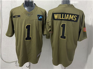 Detroit Lions #1 Jameson Williams Olive 2025 Salute To Service Limited Jersey