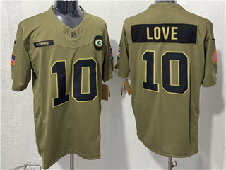 Green Bay Packers #10 Jordan Love Olive 2025 Salute To Service Limited Jersey