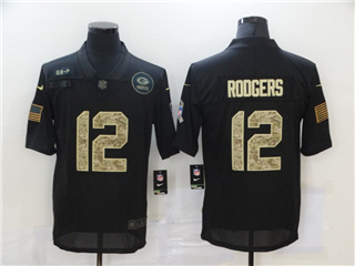 Green Bay Packers #12 Aaron Rodgers 2020 Black Camo Salute To Service Limited Jersey