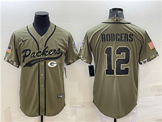 Green Bay Packers #12 Aaron Rodgers Olive Salute To Service Baseball Jersey