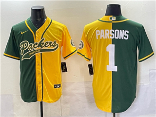 Green Bay Packers #1 Micah Parsons Split Green/Gold Baseball Cool Base Jersey