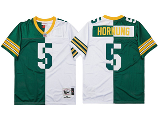 Green Bay Packers #5 Paul Hornung 1961 Throwback Split Green/White Jersey