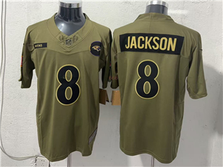 Baltimore Ravens #8 Lamar Jackson Olive 2025 Salute To Service Limited Jersey