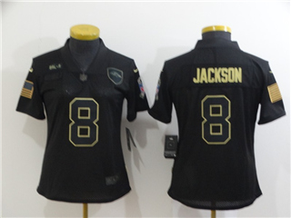 Baltimore Ravens #8 Lamar Jackson 2020 Women's Black Salute To Service Limited Jersey