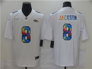 Baltimore Ravens #8 Lamar Jackson White Rainbow Vapor Limited Jersey