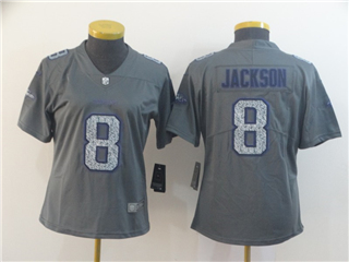 Baltimore Ravens #8 Lamar Jackson Women's Gray Camo Limited Jersey