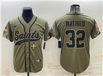 New Orleans Saints #32 Tyrann Mathieu Olive Salute To Service Baseball Jersey