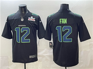 Seattle Seahawks #12 Fan Black Super Bowl LX Carbon Fashion Limited Jersey