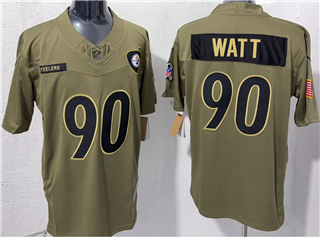 Pittsburgh Steelers #90 T.J. Watt Olive 2025 Salute To Service Limited Jersey