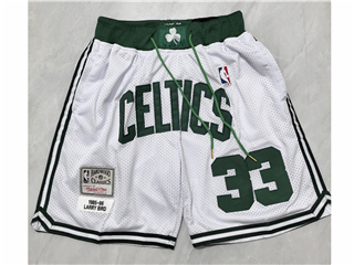 Boston Celtics "Celtics" #33 Larry Bird White Basketball Shorts