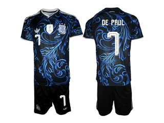 Argentina 2026 Away Navy Soccer Jersey with #7 De Paul Printing