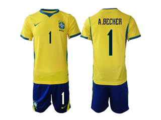 Brazil 2026 Home Gold Soccer Jersey with #1 A.Becker Printing