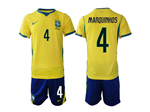 Brazil 2026 Home Gold Soccer Jersey with #4 Marquinhos Printing
